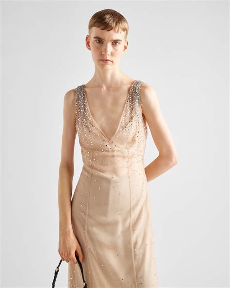 prada embroidered tulle dress|Pearl Gray Embroidered Tulle Dress .